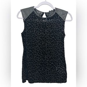 NWT DKNY Women's Sleeveless Black Top Faux Leather Cheetah Pattern Size XS